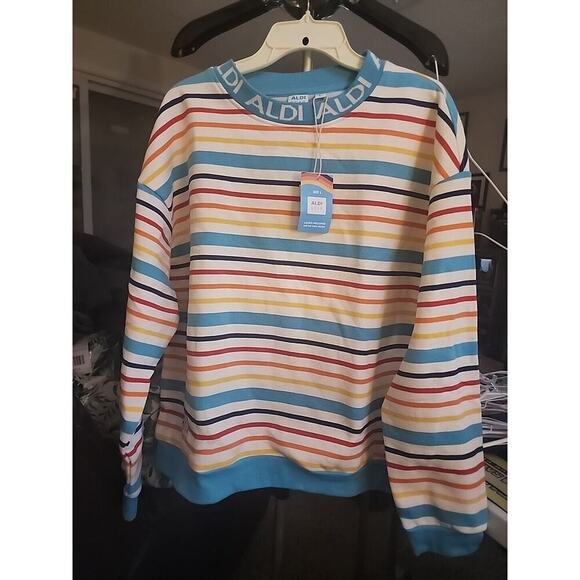 NWT Aldi Gear Ladies Womens Striped Pullover Sweatshirt Size Large Rainbow CR3 - Picture 1 of 6
